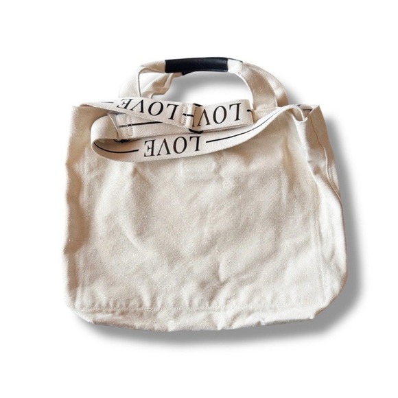 LIKE DREAMS Off White Canvas Tote Bag Adjustable Crossbody Strap 2 Top Handles - Picture 2 of 9